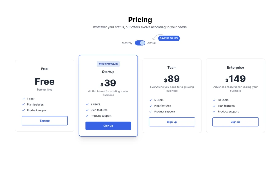 Pricing Sections