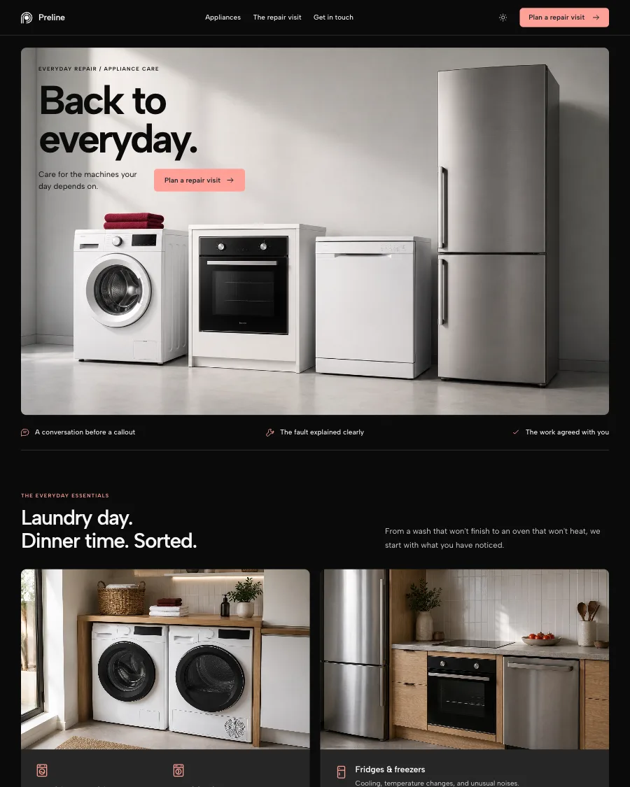 The Everyday Repair demo in dark mode