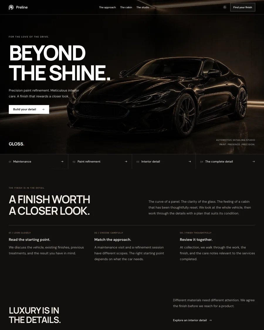 The Gloss demo in dark mode