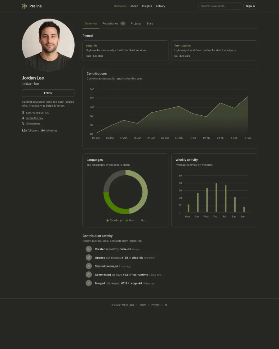The Jordan Lee demo in dark mode