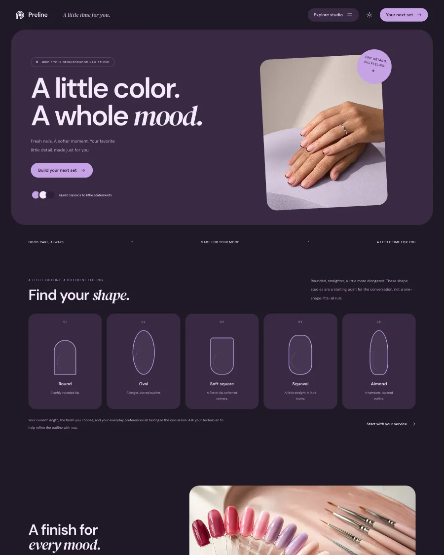 The Miro Nail Studio demo in dark mode