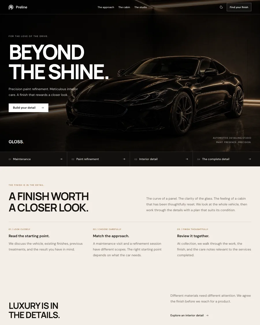The Gloss demo in light mode