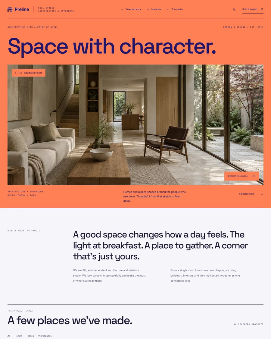 The Sill interior design and architecture demo in light mode