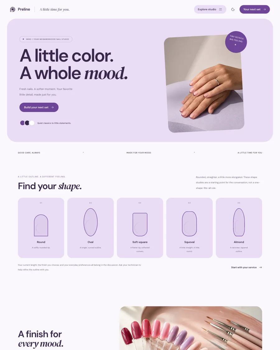 The Miro Nail Studio demo in light mode