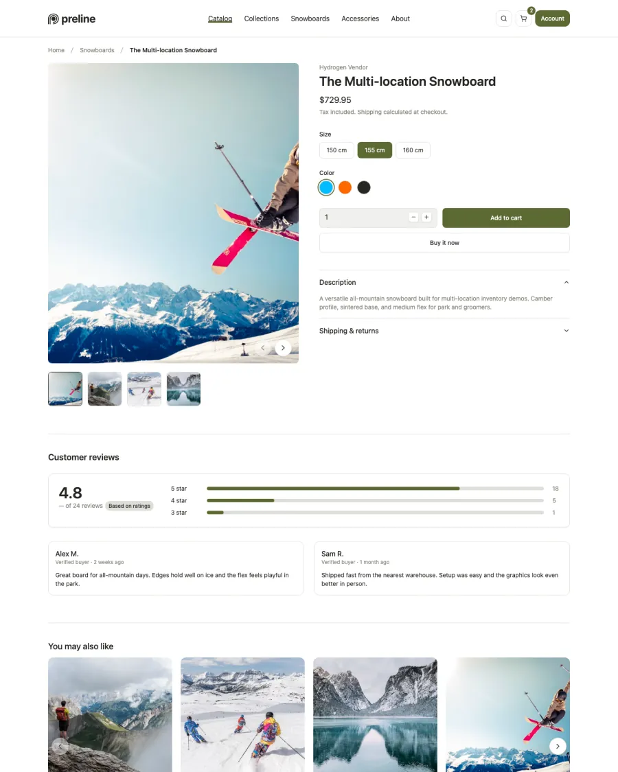 The Online Store demo in light mode