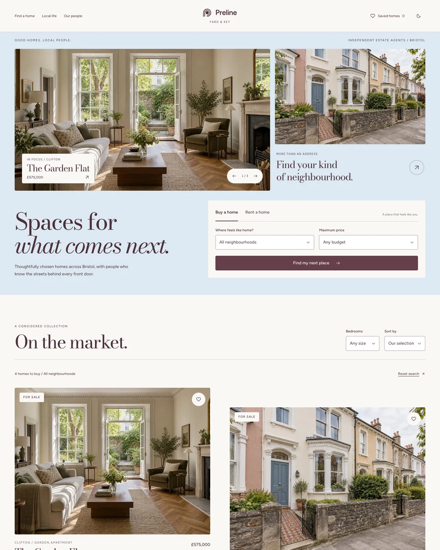The Yard and Key real estate agency demo in light mode