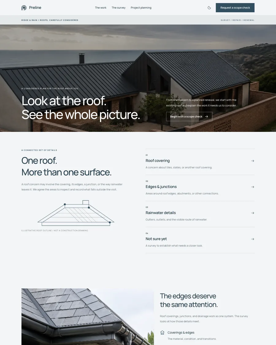 The Ridge & Rain demo in light mode