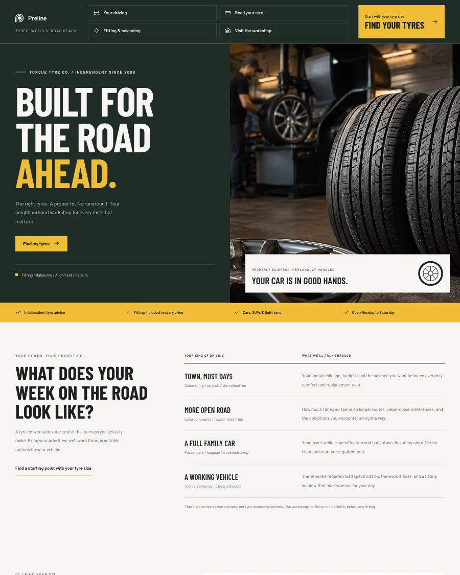 The Torque Tyre Co. demo in light mode