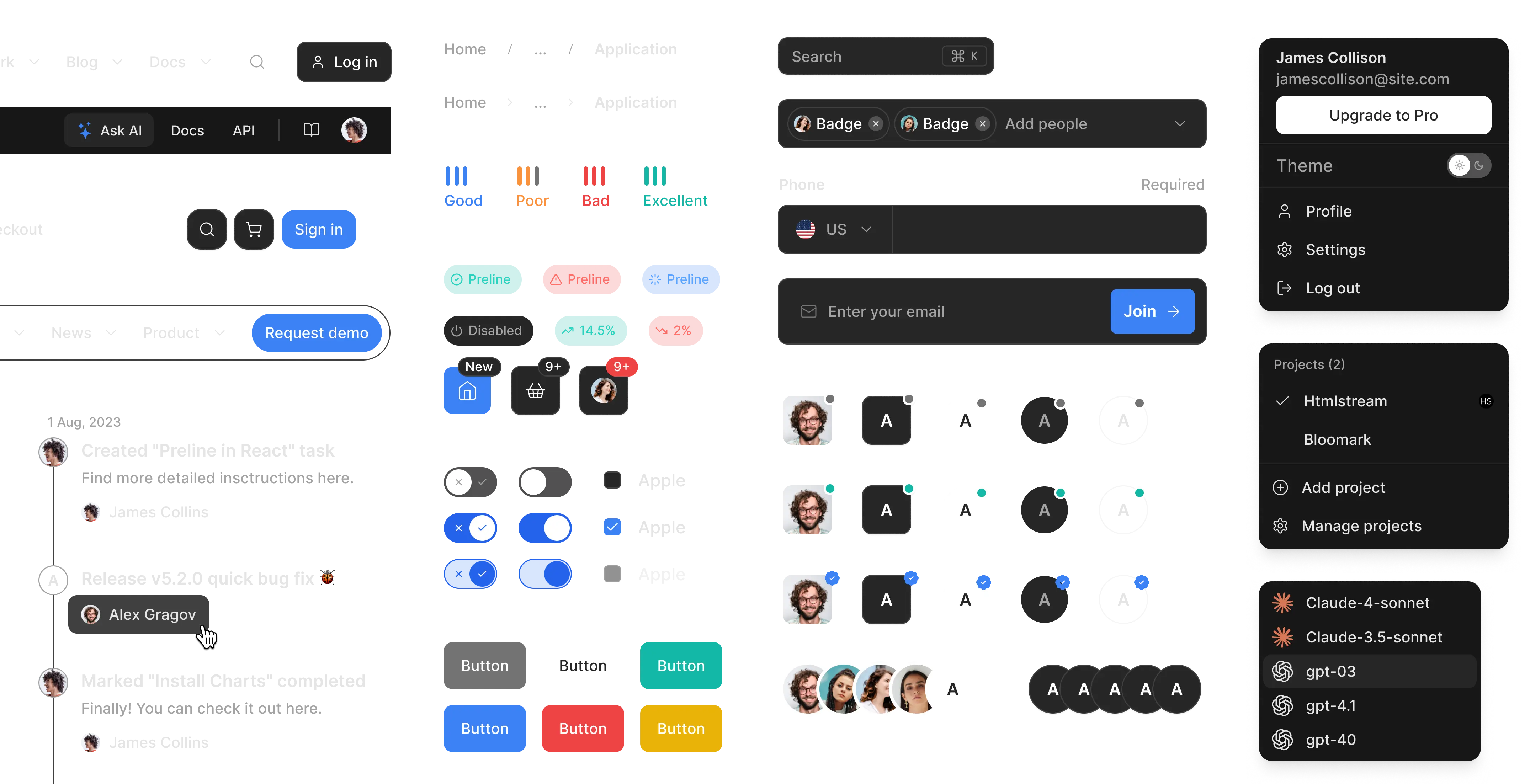 Preline UI Figma components, variants, and examples dark mode preview