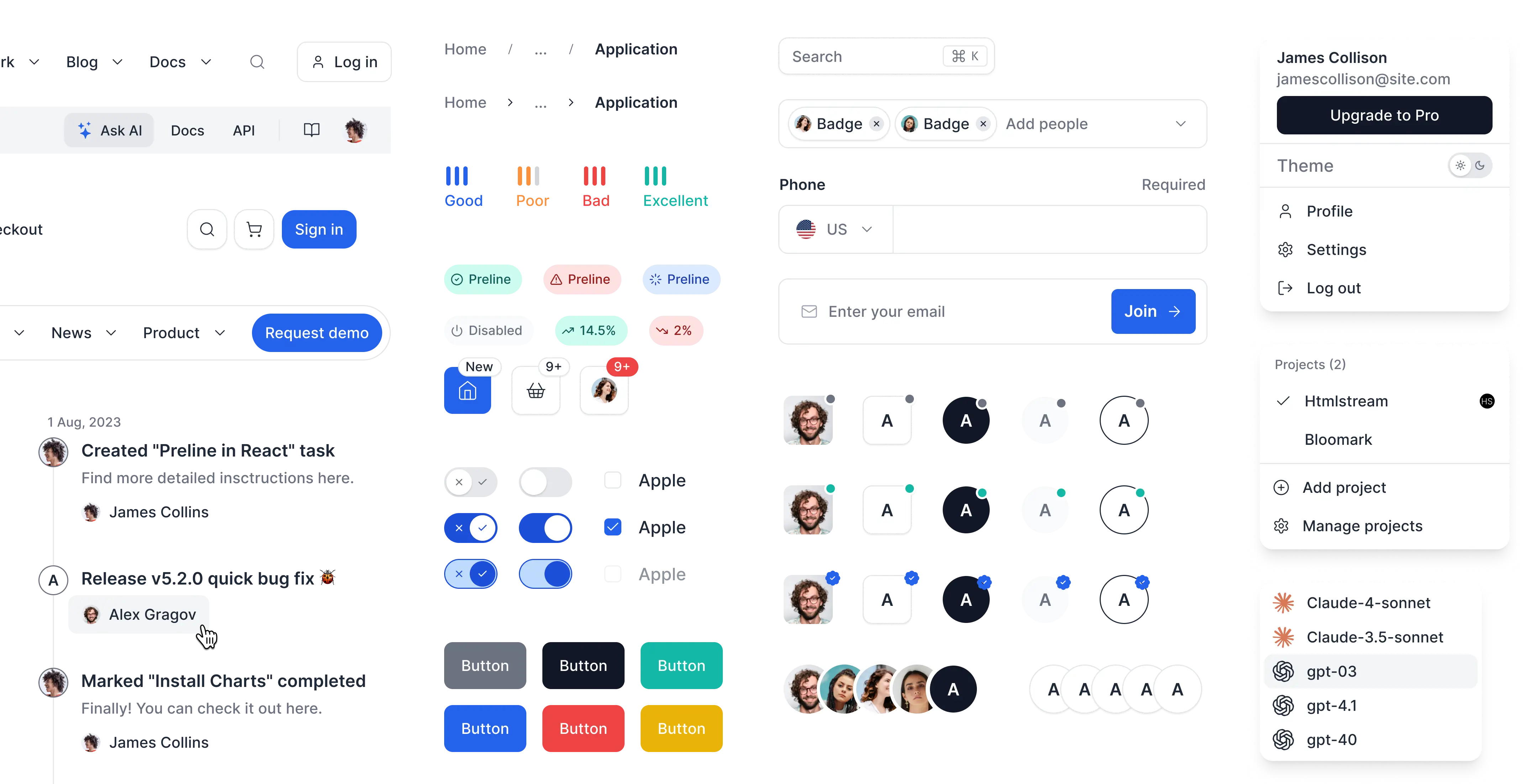 Preline UI Figma components, variants, and examples preview
