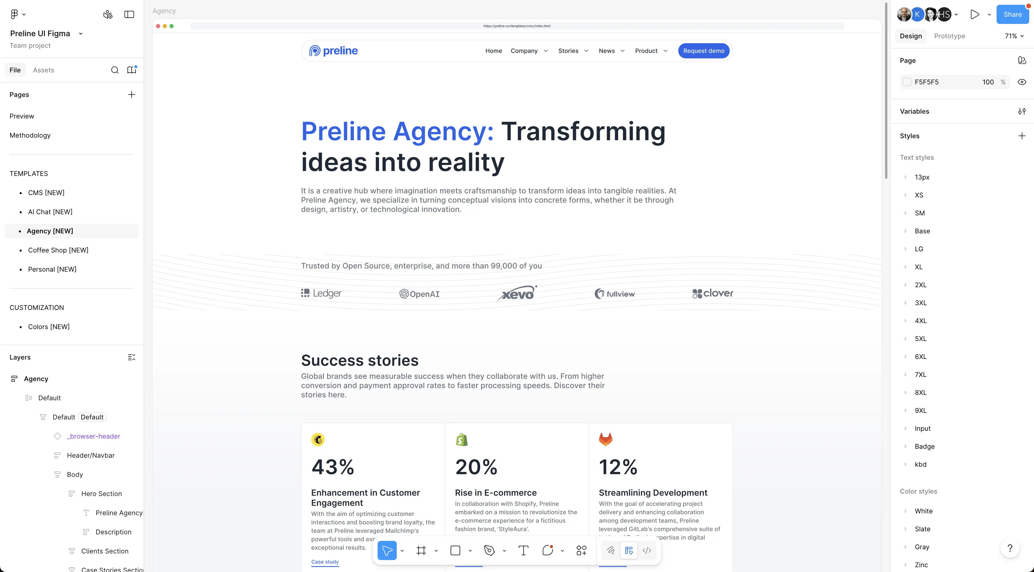 Agency Figma template design page in default light theme
