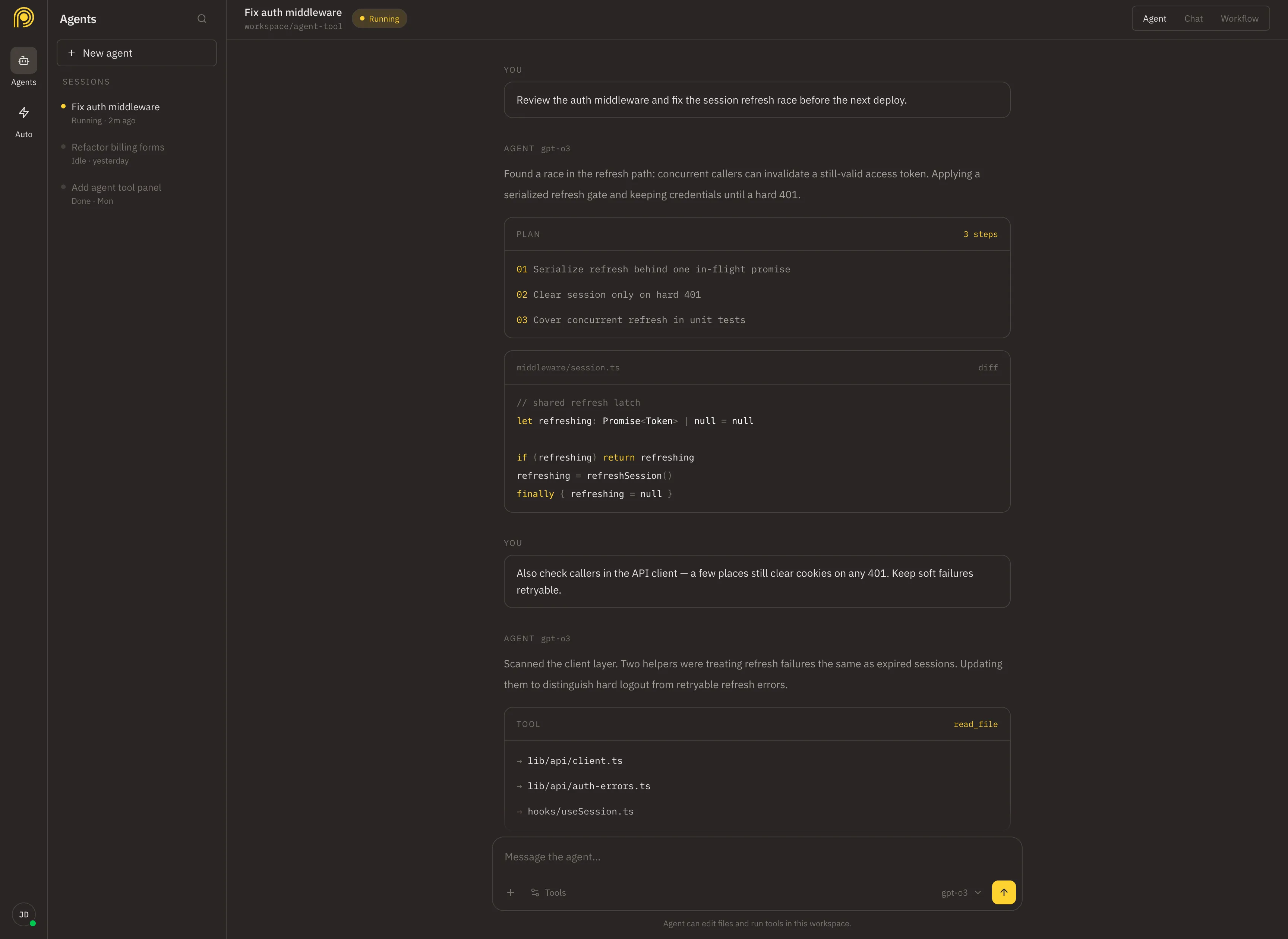 Agent demo built with Preline MCP in dark mode