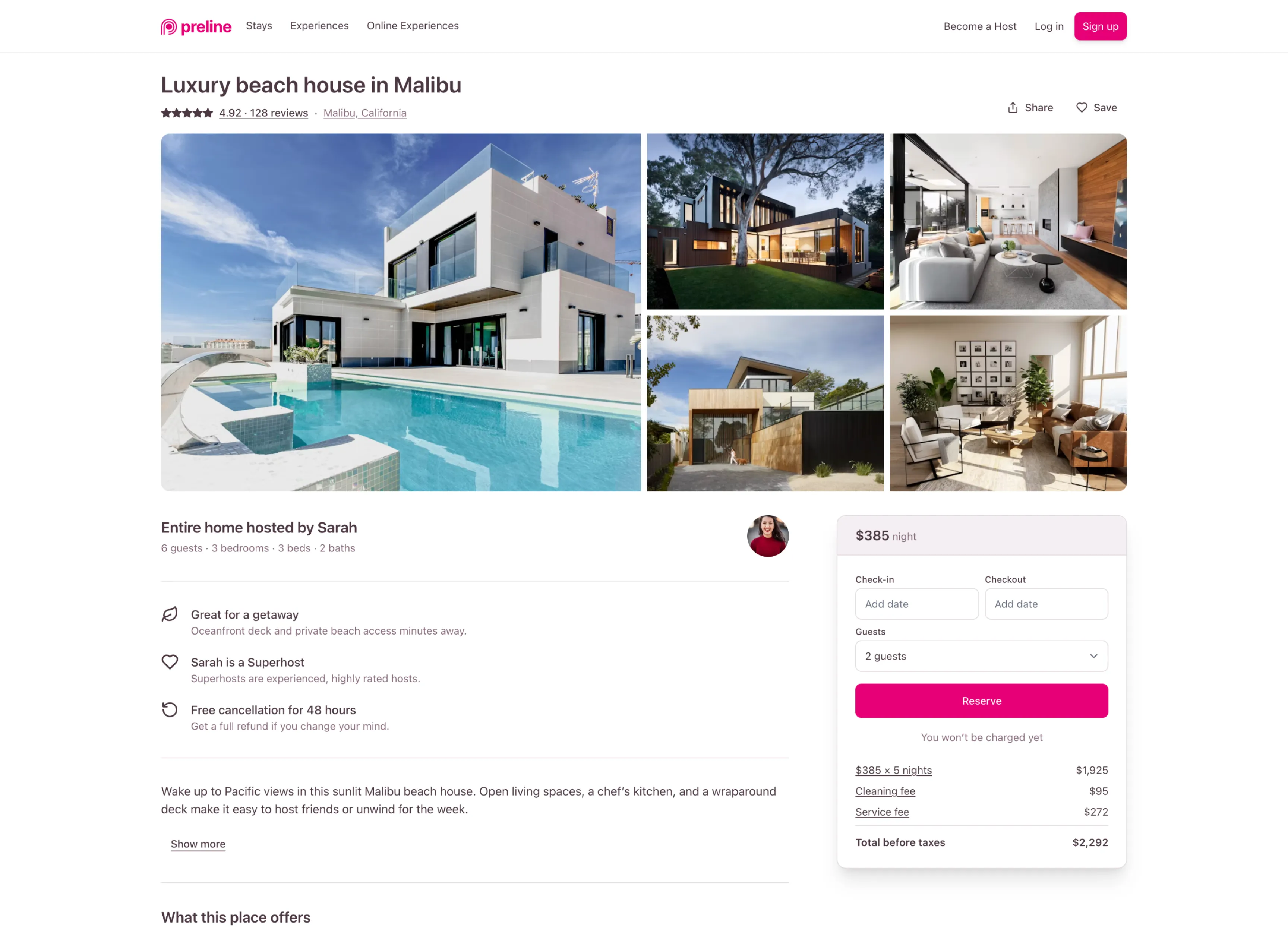 Homestay demo built with Preline MCP in light mode