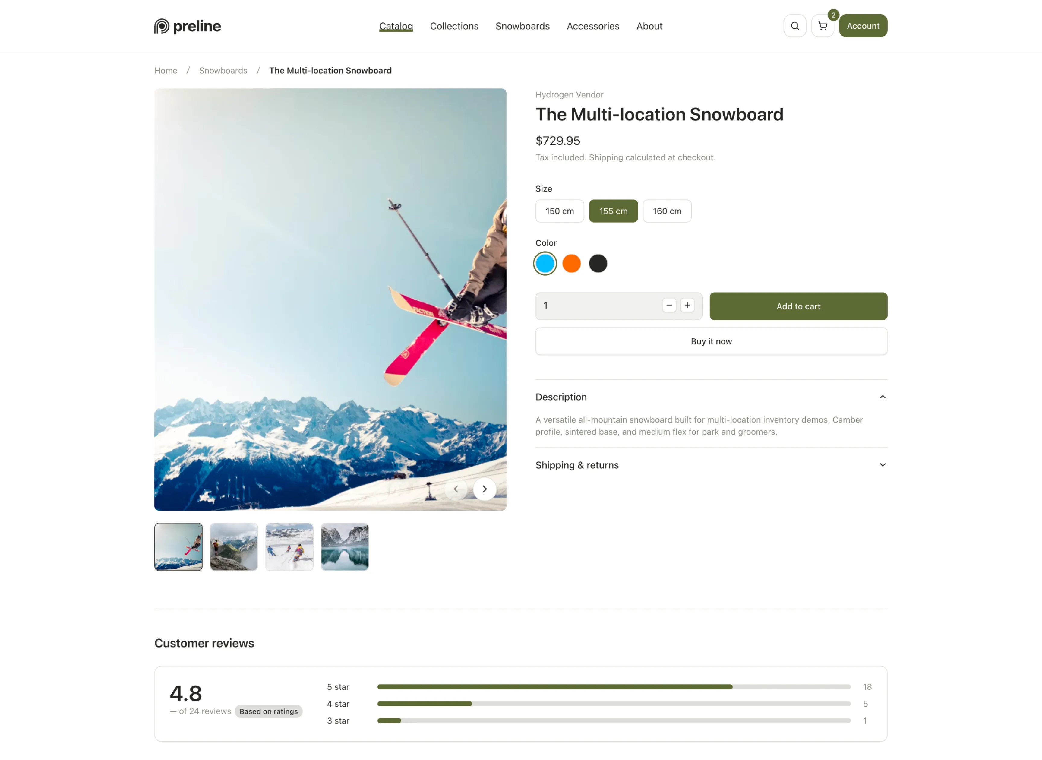 Online store demo built with Preline MCP in light mode