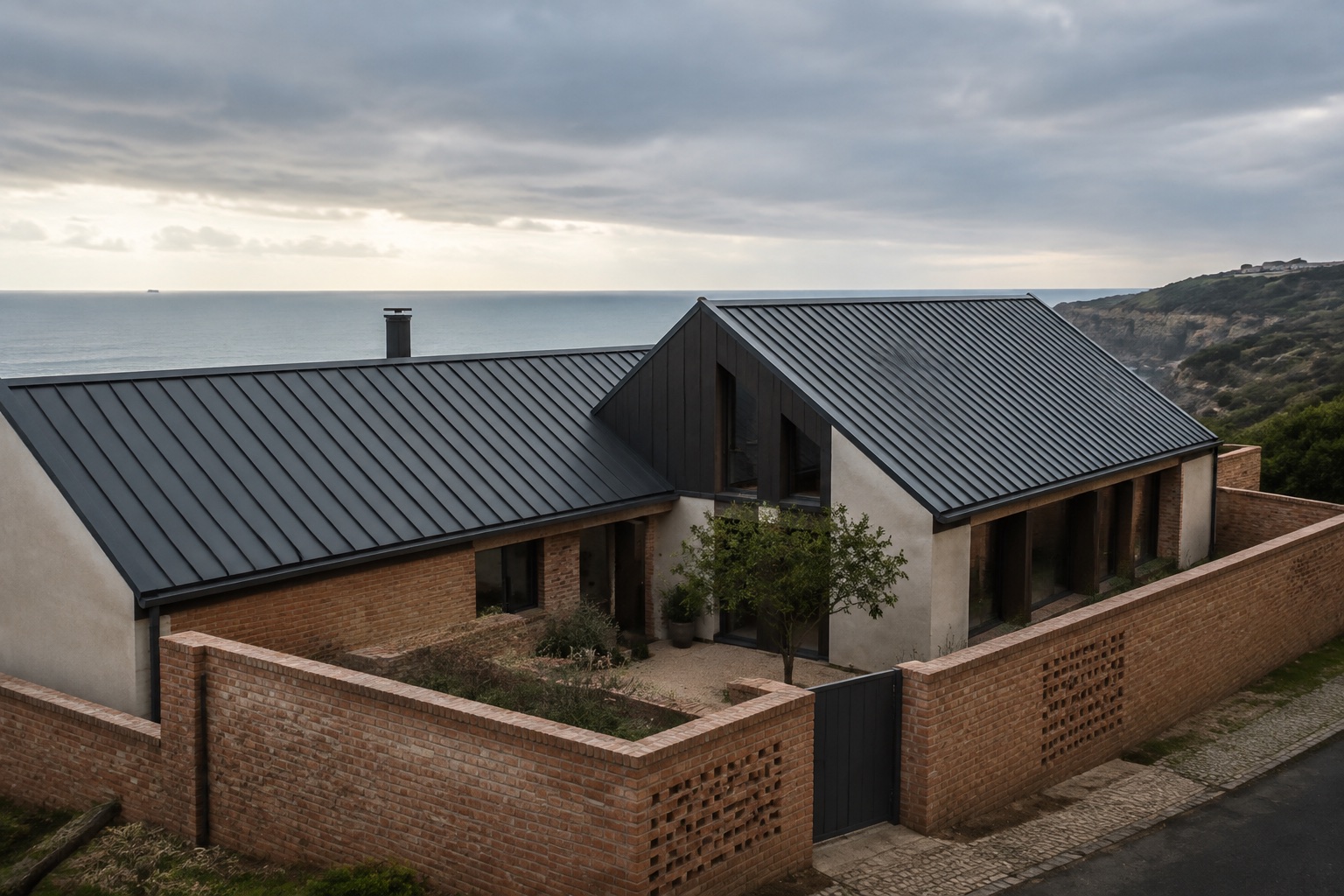 An architectural view of a house roof and its exterior details