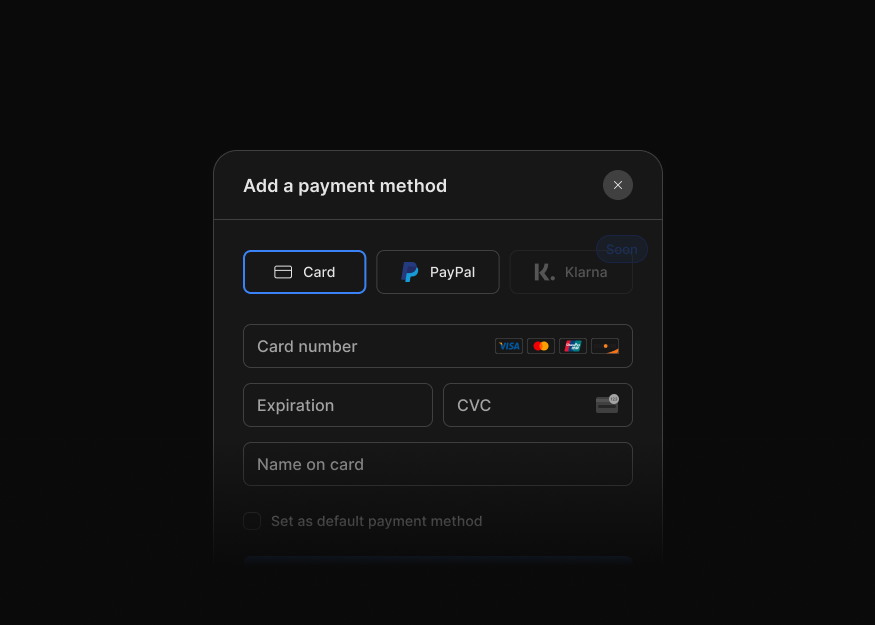 Payment Method Modals
