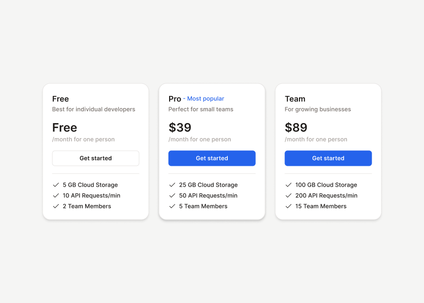 Pricing Cards